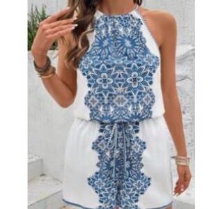SHEIN Blue and White Floral Romper